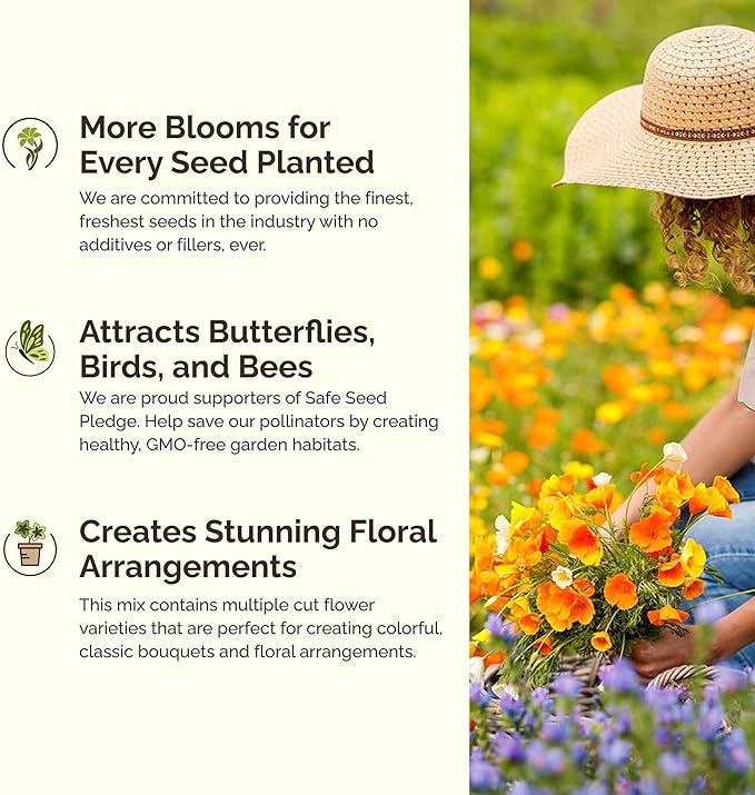 Eden Brothers Bird & Butterfly Wildflower Mixed Seeds for Planting, 1 lb, 480,000+ Seeds with Cosmos, Indian Blanket | Attracts Pollinators, Plant in Spring or Fall, Zones 3, 4, 5, 6, 7, 8, 9, 10