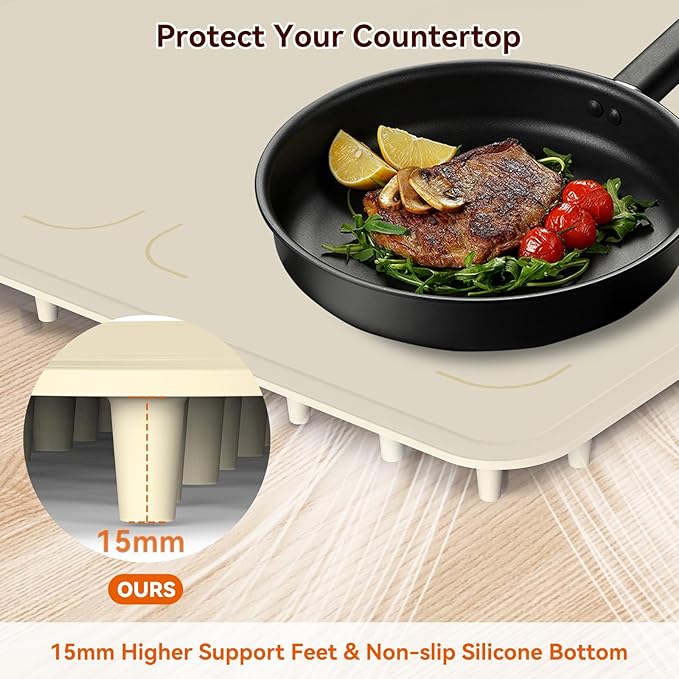 Graphene Warming Mat for Food with Dual Zone Control | XXL 36"x17" Electric Heating Tray | 6 Temp & Timer Settings | Food Warmer for Parties Buffets | Ideal Kitchen Gift for Mom & Wife (Beige)