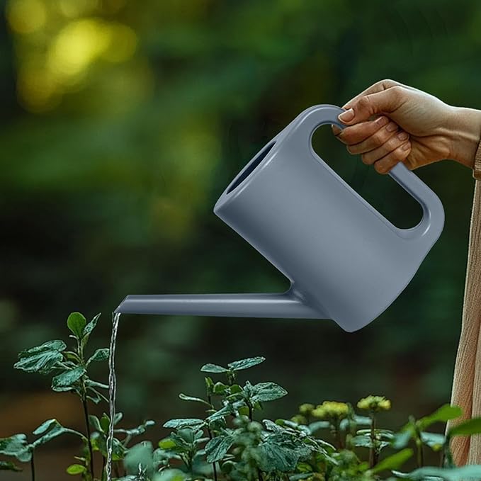 Plastic Watering Can - for Indoor and Outdoor Home Garden Plants - with Long Spout - Grey - 1/4 Gallon