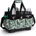 Garden Tool Bag with Hard Bottom, Garden Tote with Shoulder Strap and Multiple Pockets (No Accessories Included), Green Rose