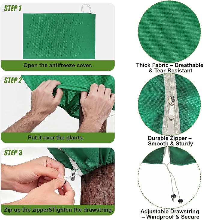 6 Pack Plant Frost Protection Covers – Mixed Sizes 23.6x31.5, 31.5x47.2, 47.2x70.9 – Reusable Breathable Freeze Blankets with Drawstring for Winter Plant, Tree, Shrub, and Garden Protection