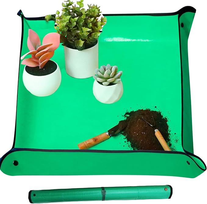 Emycool 26.8" x 26.8" Repotting Mat for Indoor Plants Transplanting Control Mess, Waterproof Potting Mat Portable Planting Potting Tray Gardening Gifts for Women and Plant Lovers, Green