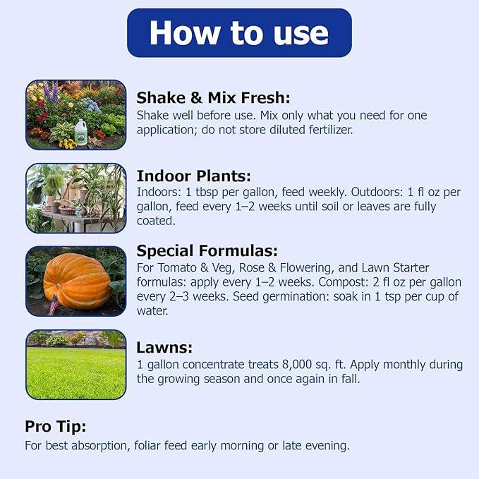Neptune’s Harvest Seaweed Plant Food (0-0-1) - 1 Gallon Bottle - Multi-Purpose Seaweed Organic Liquid Fertilizer - Indoor & Outdoor Fertilizer for Lawns, Gardens, Vegetables, and Flowers