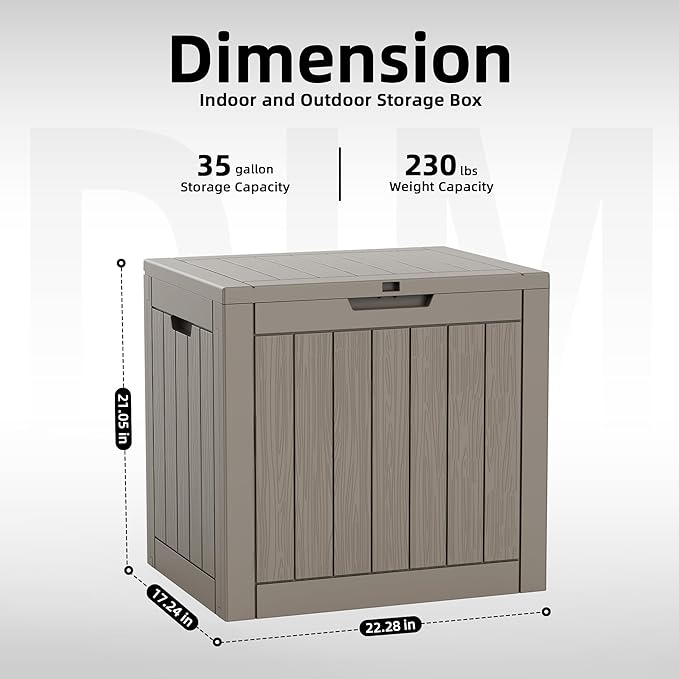 35 Gallon Resin Deck Box Outdoor Storage Box Waterproof for Patio Furniture,Outdoor Cushions,Garden Tools and Pool Supplies（Grey）