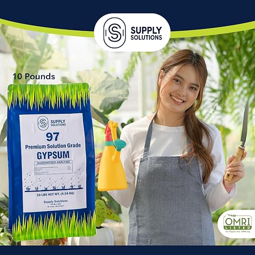 Supply Solutions Premium 97 Solution Grade Gypsum - Fast Acting Gypsum for Soil - Organic Calcium Sulfate Dihydrate - Gypsum Powder for Root Growth, Lawns, Mushroom Cultivation (10lbs)