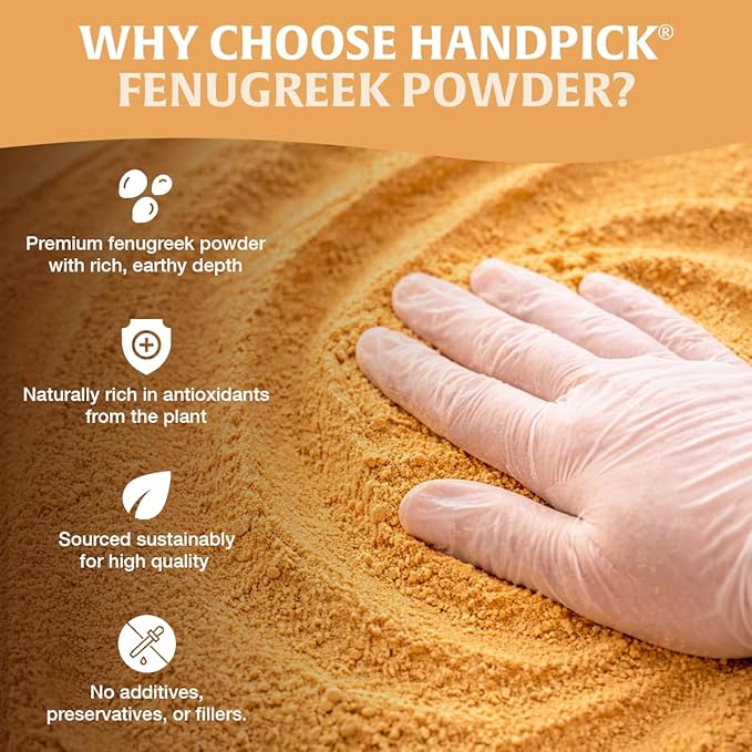 HANDPICK Fenugreek Powder (397g/14oz) Non GMO, Gluten Free, 100% Raw Methi Seeds, Sourced from India, For Cooking, Packed in Resealable Ziplock Pouch