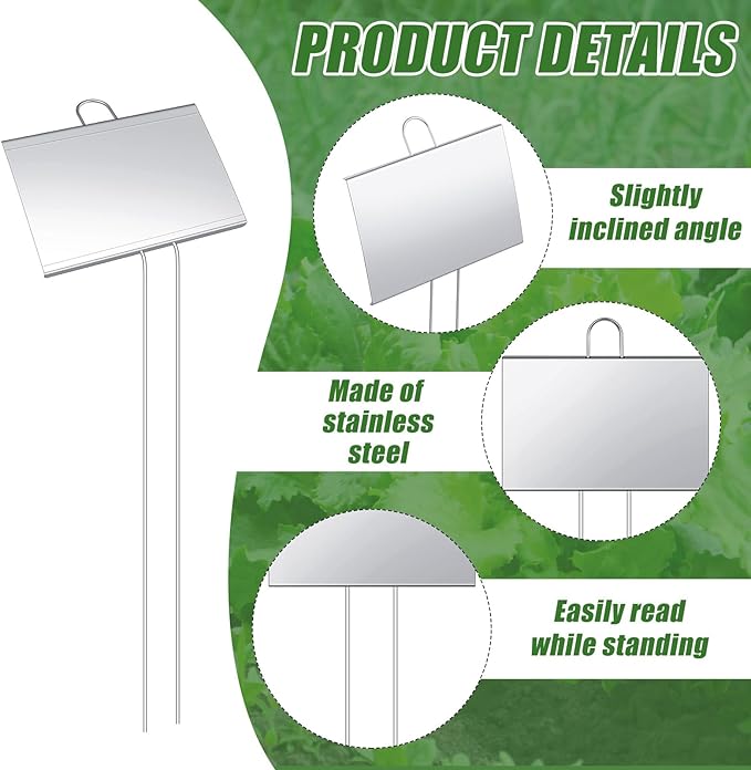 Landhoow 20 Pcs Large Garden Plant Markers Metal Plant Labels Sign 6'' x 8'' with 13'' Stake Weatherproof Waterproof Garden Sign for Outdoor Seedlings Herbs Vegetable Greenhouse, Silver