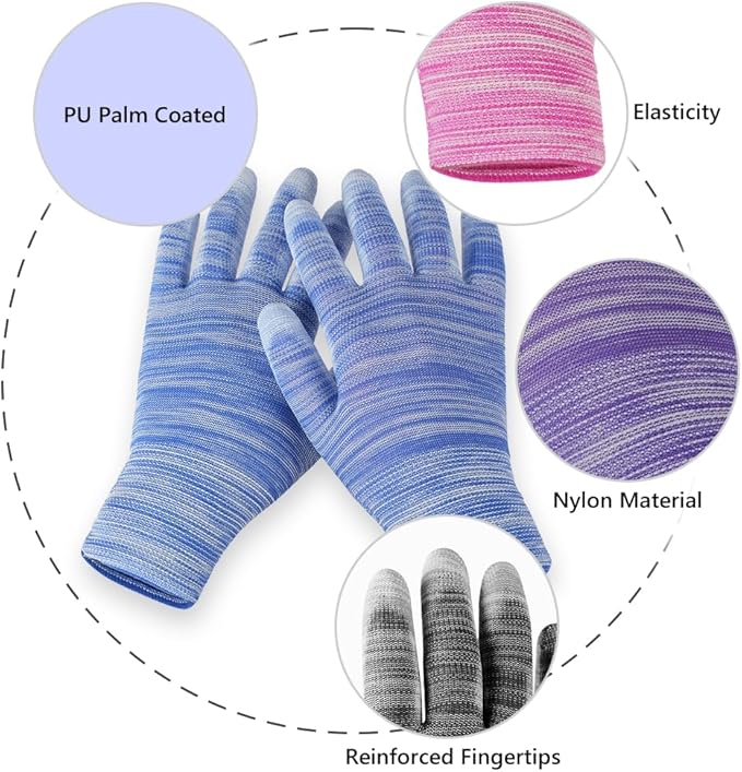 Ainiv 10 Pairs Red Gardening Gloves for Women, PU Coated Polyester Knitting Garden Gloves, Non-Slip Grip Work Gloves Women