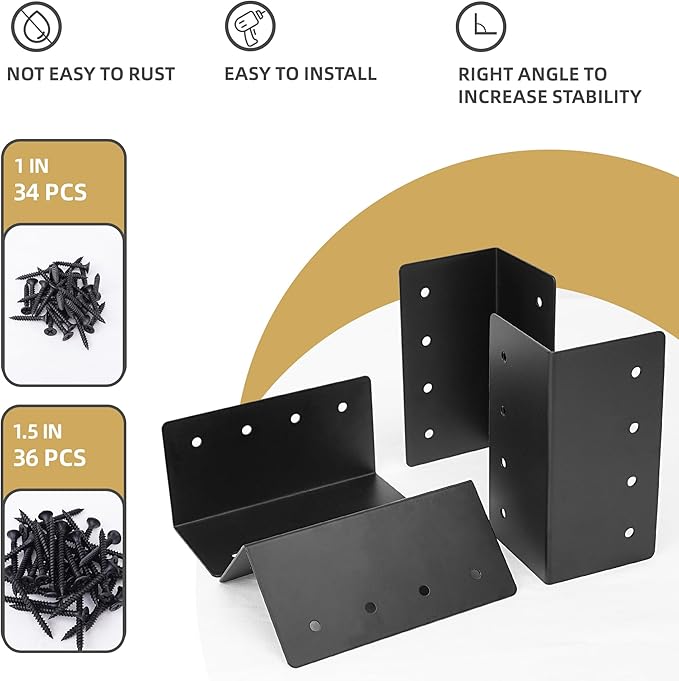 4 Pack Raised Garden Bed Corner Brackets, 3"x 3" x 6" Metal Corner Brackets for 9"-12" Garden Bed with Screws for Wood Frame, Flower or Vegetable Planter Garden
