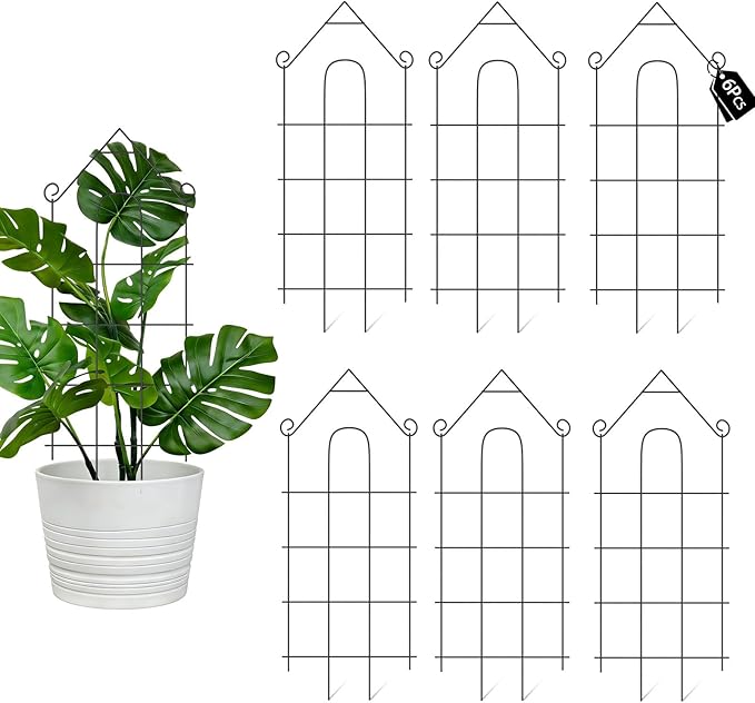 32" Plant Trellis, 6 Pack Metal Garden Trellis for Potted Plants Indoor/Outdoor, Rust-Proof Sturdy Steel Trellis for Climbing Plants, Monstera, Tomatoes, Cucumbers