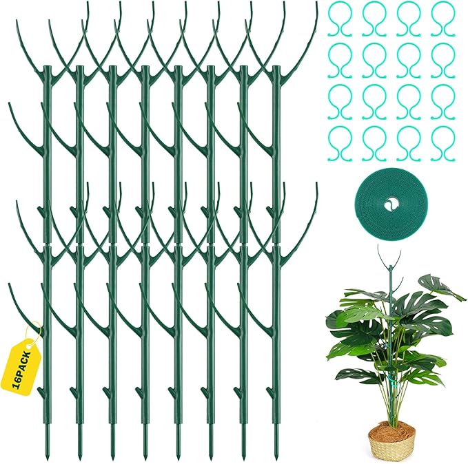 16Pack Stackable Plant Support Stakes,Monstera Plant Support for Indoor Outdoor,Durable Trellis Garden Stakes for Climbing and Potted Plants Pothos, Philodendron Accessories