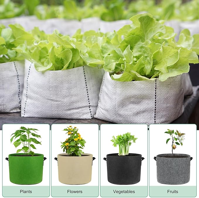 M METERXITY 5-Pack Plant Grow Bags 5 Gallon Grow Bags 300G Thickened Fabric Pots with Durable Handles Plant Garden Grow Pots for Fruits/Vegetables/Flowers/Plants [Grey]