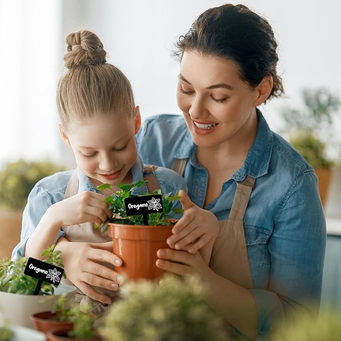 JarThenaAMCS 24Pcs Acrylic Plant Label Signs 12 Styles Garden Herb Markers Black Waterproof Reusable T-Type Tags Plant Stake Tags with Names for Nursery Indoor Outdoor Garden Decor