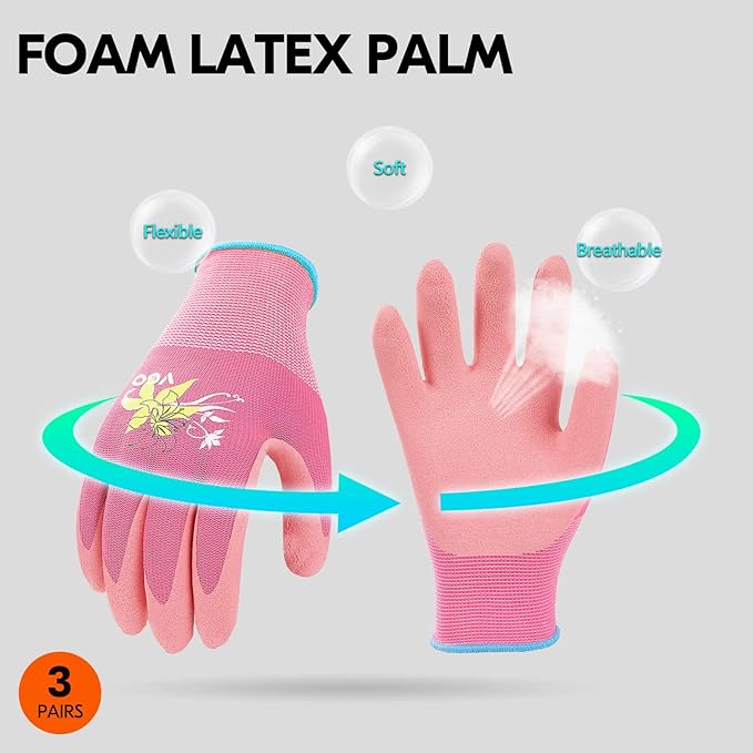 Vgo... 3-Pairs Ladies' Foam Latex Coating Gardening and Work Gloves (Size L, Green & Pink & Purple, RB6013)