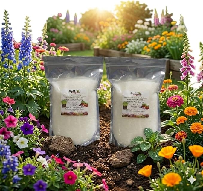 Water Storing Crystals – Commercial Grade Soil Additive & Moisture Retainer – Potassium Polyacrylate Super Absorbent Polymer for Plants, Gardens & Lawns (10)