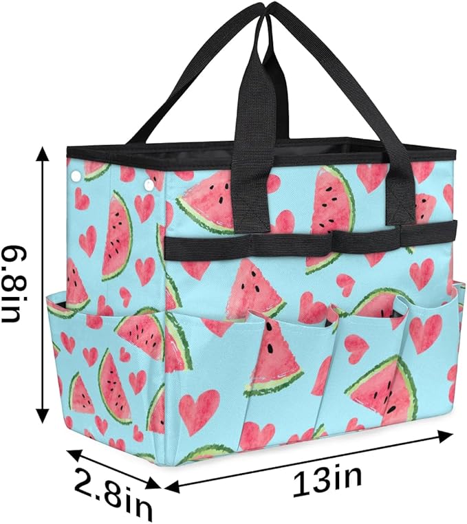Garden Tool Bag Organizer Garden Tote Bag with Pockets Watermelon Heart Tool Storage Organizer Gardening Tool Kit Holder 13" x 6.8" x 2.8"