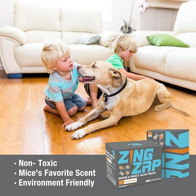 ZingZap Sticky Mouse Traps Glue Boards 13-PK, 3X Faster Catch with Built-in Sesame Scent, Extra-Heavy Fiber Glue Traps for Rats & Mice, Crawling Pests, 100% Biodegradable, Indoors Home & Commercial