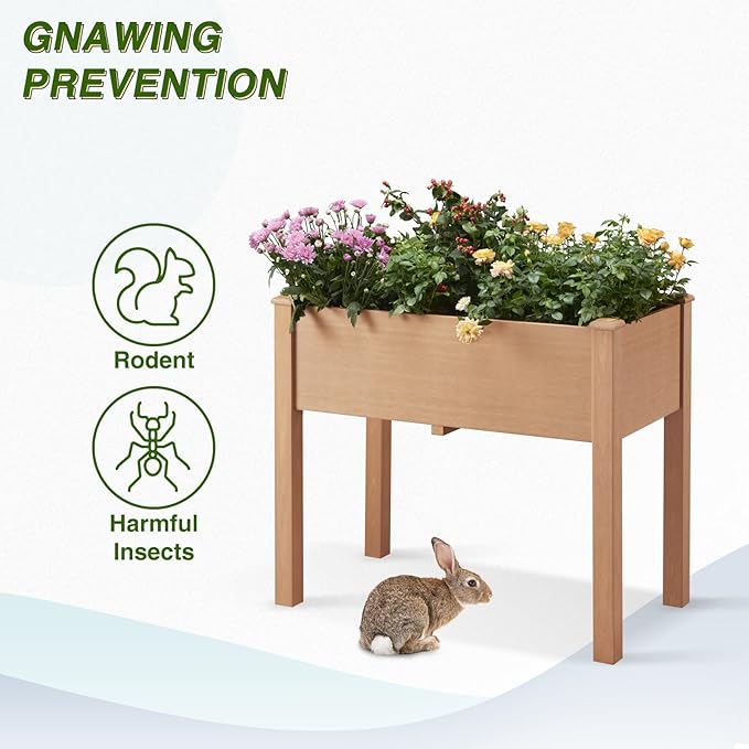 Raised Garden Bed with Legs 34x18x30in, Outdoor All-Weather Elevated Planter Box Stand for Outdoor Plants Flowers Vegetable Fruits (Natural)