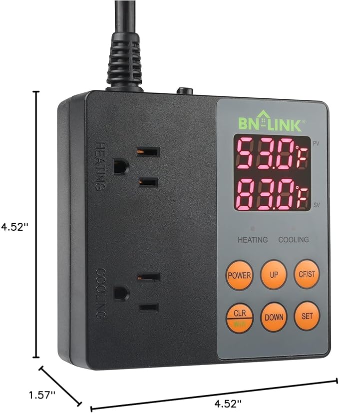 BN-LINK Smart WiFi Digital Temperature Controller Heating Cooling, Works with Alexa and Google Home. For Reptiles Aquarium Carboy Homebrew Breeding Fermenter Seed Germination °C/°F -40-176°F 15A/1875W