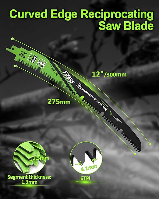 12-Inch Pruning Blades for Wood - Reciprocating Saw Blades Set, FACHLICH Arc Cutting Edge 6TPI Saw Blades for Tree Pruning, Wood Cutting(10 Pack)
