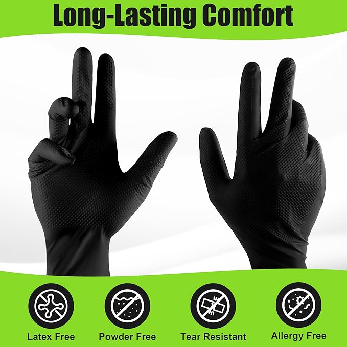 TREEGO 10 Mil Nitrile Gloves Large - Disposable Heavy Duty Rubber Gloves, Raised Diamond Texture Mechanic Gloves, Latex Free Industrial Work Gloves for Garage & Tools, 50 Count