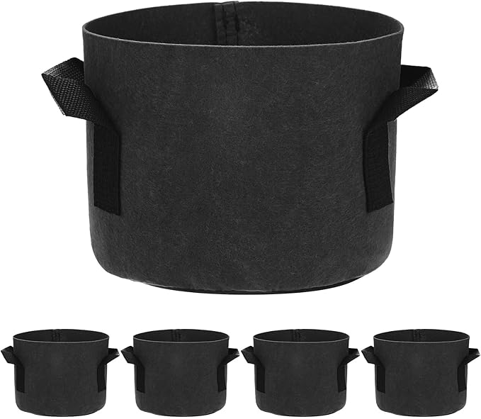 M METERXITY 5-Pack Plant Grow Bags 1 Gallon Grow Bags 300G Thickened Fabric Pots with Durable Handles Plant Garden Grow Pots for Fruits/Vegetables/Flowers/Plants [Black]