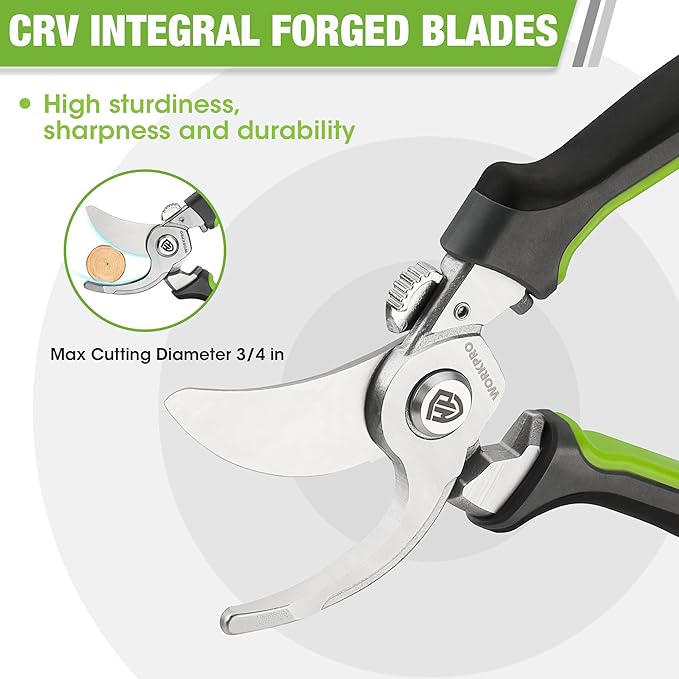 WORKPRO Garden Bypass Pruning Shears, 8.5" Pruning Scissors with CRV Integral Forged Blades, Garden Clippers Hand Tools for Cutting and Trimming Bonsai, Branch, Herb, Rose, Flower