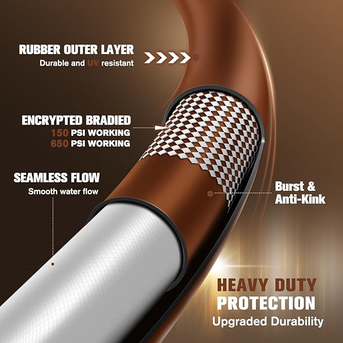 Short Leader Garden Hose 5/8" x 4ft, No Kink Lightweight Water Hose, Hybrid Rubber, Heavy Duty, 650 Burst PSI, Male to Female Fittings