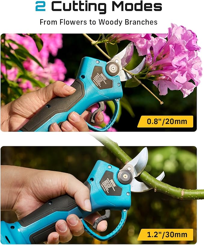 SEESII Electric Pruning Shears for Garden: 1.2" Cutting Diameter Cordless Power Pruner, 2*2000mAh Batteries, Brushless Motor, Extra SK5 Blade, 2 Modes Battery Powered Branch Cutter for Tree Trimming