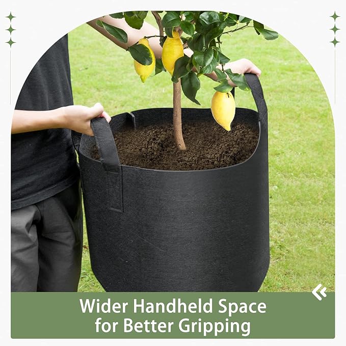 GreatBuddy 10 Gallon Grow Bags 6-Pack, Thick Fabric Pots for Plants, Sturdy Handles & Reinforced Stitching, Labels Included, Black