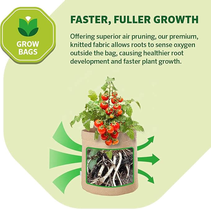 Coolaroo 2-Pack 5 Gallon Heavy Duty Plant/Vegetable/Herb/Fruit Breathable Fabric Grow Planter Pot Bags with Handles, Desert Sand