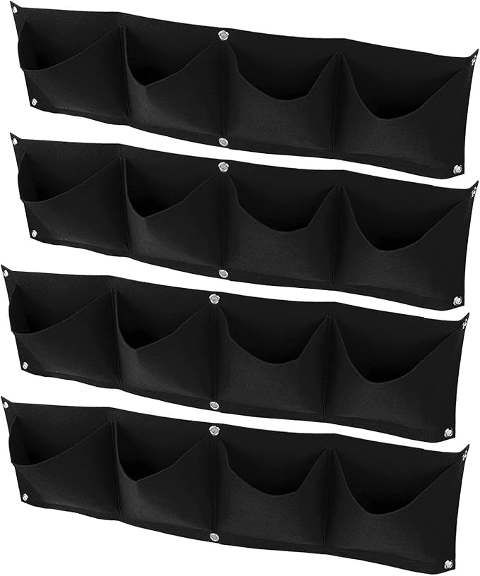 Hyuduo 4-Pocket Wall Hanging Planter Bags Reusable Felt Grow Bags for Indoor Outdoor Garden, Ideal for Flowers Vegetables Black 4-Pack