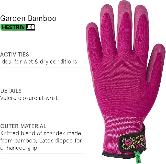Garden Latex Protective Gardening Gloves | Close-Fitting Sustainable Yarn Gloves for Planting, Weeding and Gardening - Fuchsia - 6