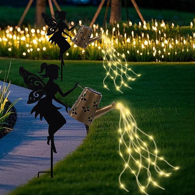 Afirst Solar Lights Outdoor Garden Decor Solar Fairy Decorative Stake Light with Watering Can Decorative Metal Outdoor Ornament for Yard Pathway Lawn Patio