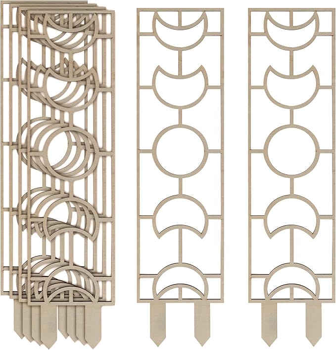 KEILEOHO 6 PCS Wooden Trellis, 16.2 Inch Wooden Climbing Indoor, Small Plant Trellis Wood Indoor Potted Plants Trellis for Potted Climbing Plant, Vines, Ivy, Moon Geometric Shape Design