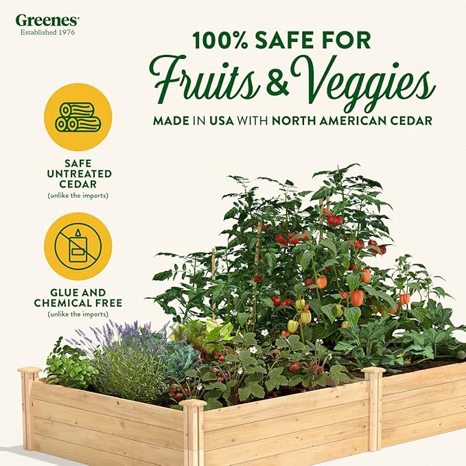Greenes Fence Classic Cedar Raised Garden Bed, 4' x 8' x 14" (1/2" Thick) - Made in USA with North American Cedar