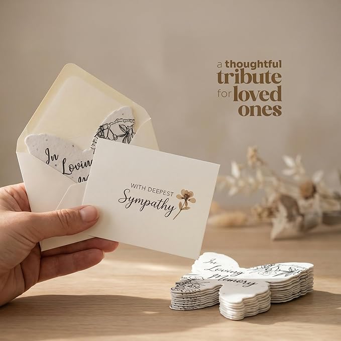 Plantable Wildflower Seed Paper - 48pcs Black & White Butterfly-Shaped for Funeral Favors, Memorial Gifts, & Sympathy Gifts for Loss of Father and Mother