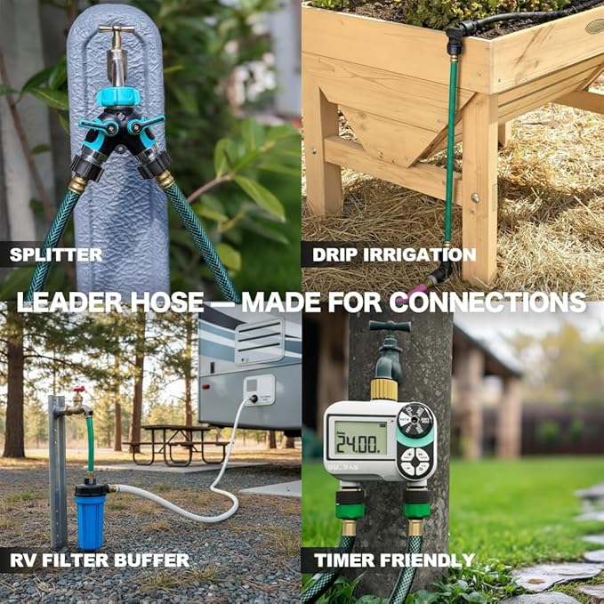 Leader Hose for Outdoor Garden Connection: 5FT 1/2" Short Hose with Male to Female Fittings Leakproof and No Kink for Faucet Extension Drip Irrigation