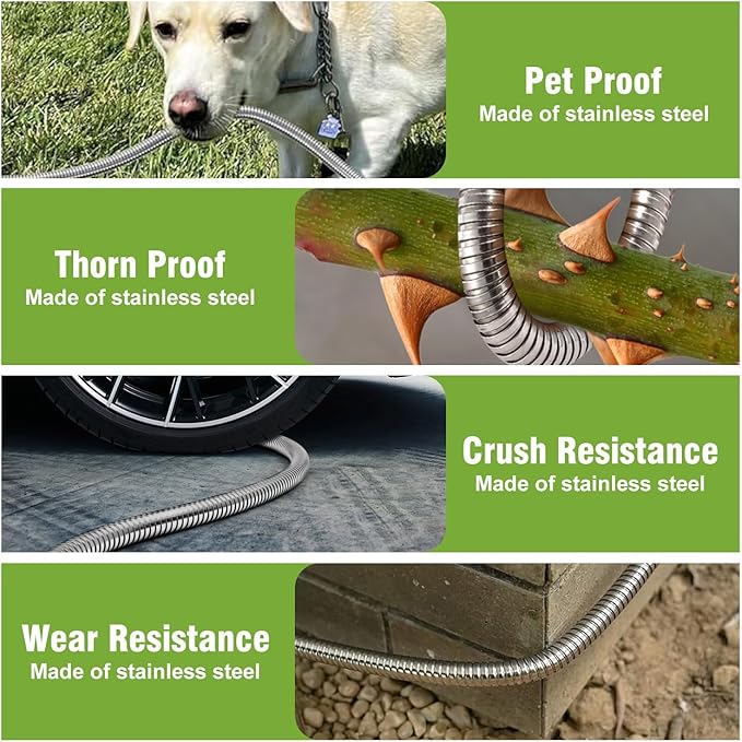 Garden Hose 25 ft, Stainless Steel Metal Water Hose with Nozzle, Flexible and Durable, Rust Proof, No-Kink, Heavy Duty, Leakproof 3/4'' Brass Fittings, Lightweight Hose for Patio, Lawn