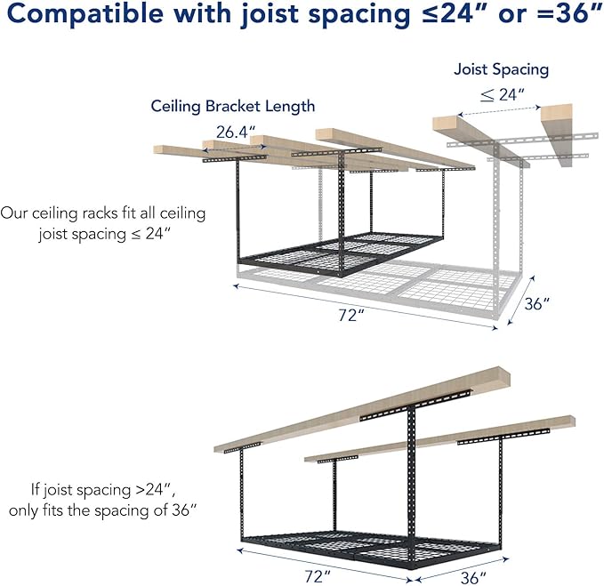FLEXIMOUNTS 2 Pack 3x6 Overhead Garage Storage Adjustable Ceiling Rack 72" Length x 36" Width x 40" Height, 900lbs Total Weight Capacity, Black, Classic Series
