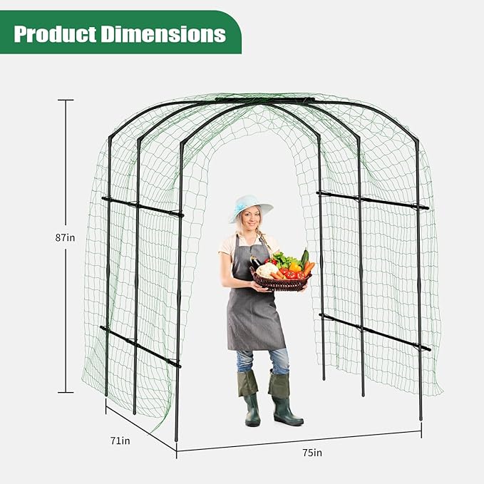 SUNYRISY Garden Arch Trellis for Climbing Plants Outdoor Gardening, 87" H x 70" L x 75" W Metal Core Tall Plant Support for Raised Bed Planting Cucumber Tomato Flowers Vegetables