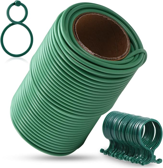 80 Feet Green Plant Twist Ties, Soft Plant ties for Support with 20 PCS Clips, Gardening Supplies for Plants Office Home Organization 3mm Diameter