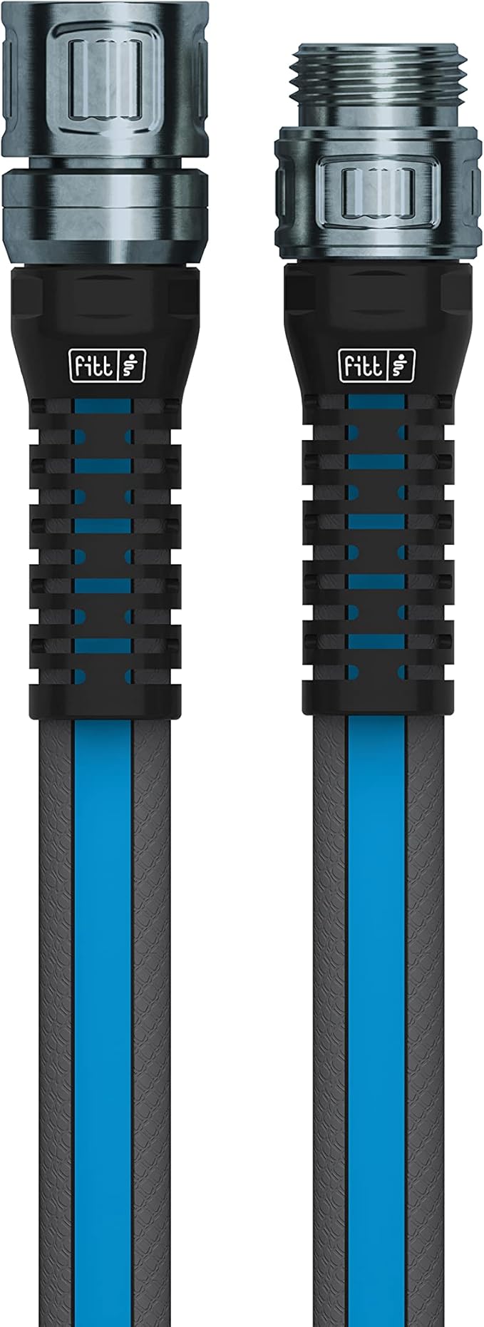FITT Force Pro Water Hose, Lightweight Ultra Flexible Durable Kink-Free Heavy-Duty Commercial Grade Flat Garden Hose, Grey and Blue, 50-Feet x 5/8-Inch
