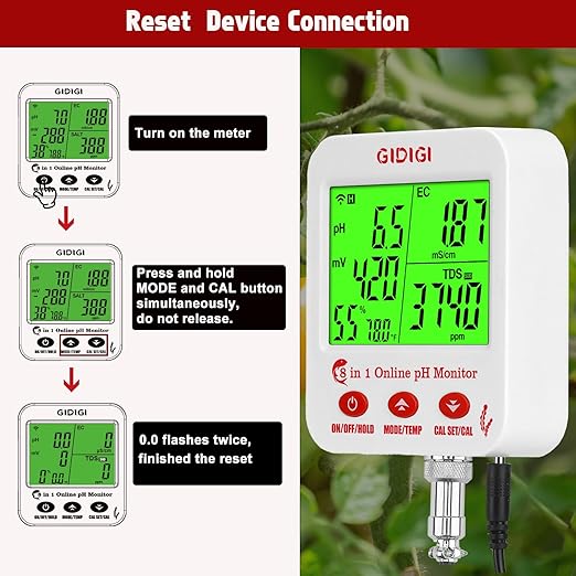 Digital pH EC Meter Smart Hydroponics pH Meter with WiFi for Real Time Large Screen with Multiple Parameters Displayed Simultaneously pH EC Monitor Salt Meter ORP Tester for Aquarium