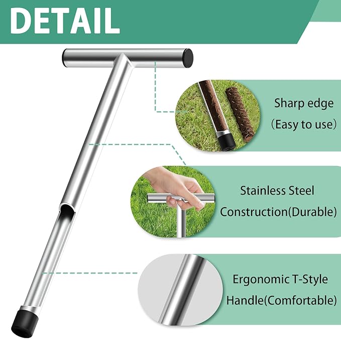 17 Inch Stainless Steel Soil Sampler Probe, Soil Probe for Soil Sampling, T-Style Handle Soil Test Probe, Soil Test Kit for Plant Care, Farm, Lawn Garden