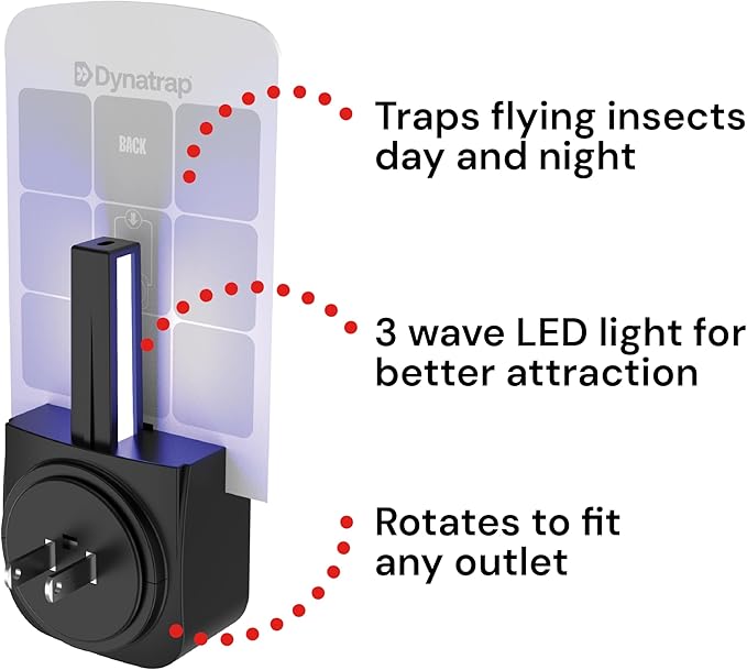 Dynatrap DT3007 Indoor Plug-in Fly Trap for Flies, Fruit Flies, Moths, Gnats, and Other Flying Insects - 1 Black Device + 2 Glue Cards