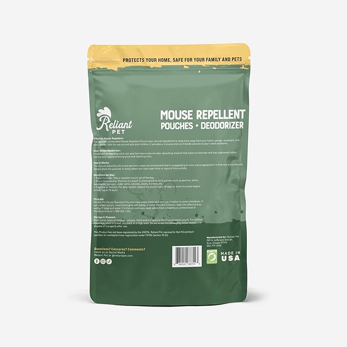 Mouse Repellent Pouches - Rodent Repellent Made in USA (12 Pouches) - Keep Rodents Out of Cars Engines - Mice Repellent Indoor and Outdoor - Mouse Deterrents That Work with Peppermint Oil