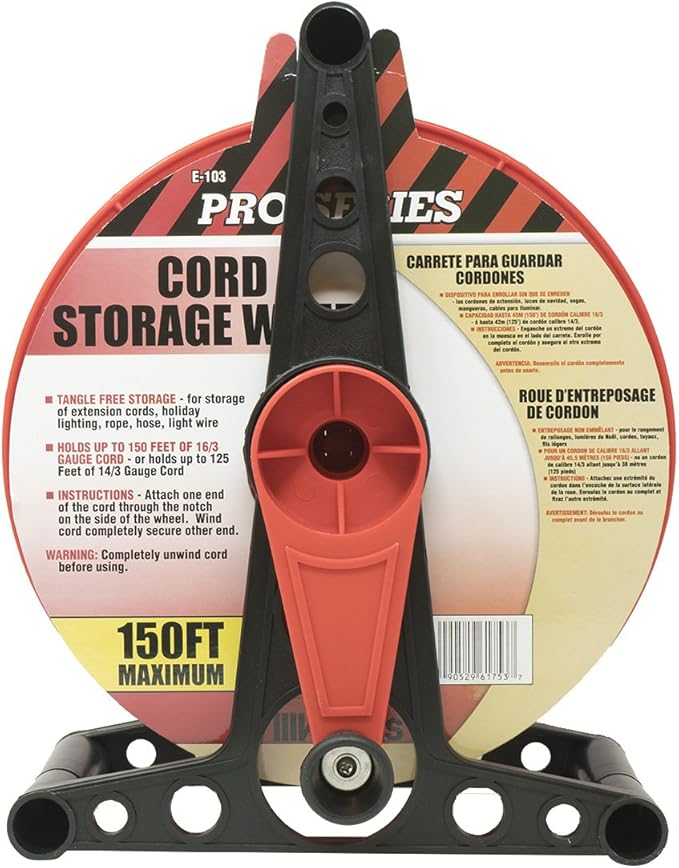 Woods Extension Cord Storage Reel - Holds Up to 150 Feet-of 16/3 or 125 Feet-of 14/3 Gauge Cord - Tangle-Free Design for Indoor or Outdoor Use - Side-Mounted Crank - Red & Black,(Pack of 4)