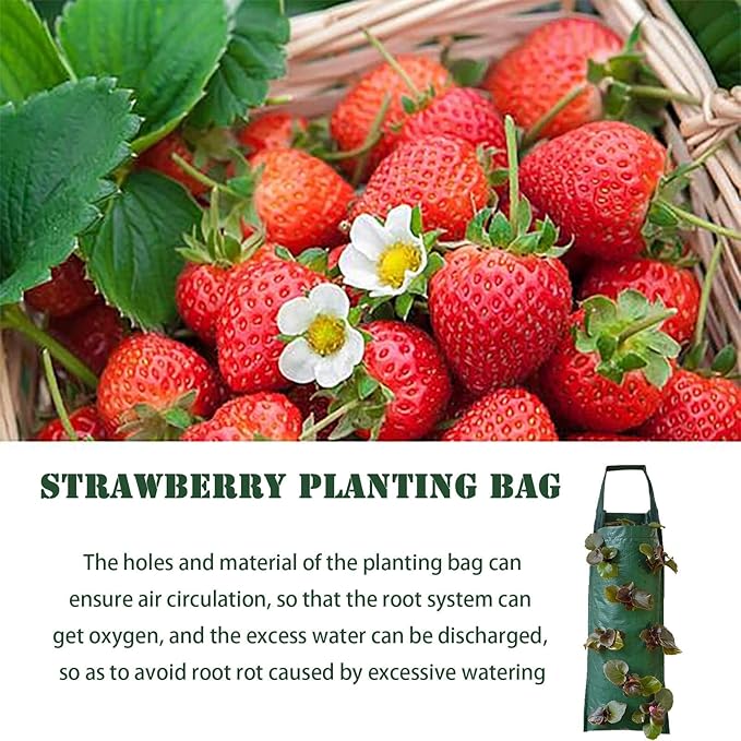 Upside Down Strawberry Planter, Hanging Strawberry Planter, Hanging Grow Bags with 8 Side Pockets & Reinforced Handles, Reusable Vertical Planters for Small Space Gardening (3 PCS)