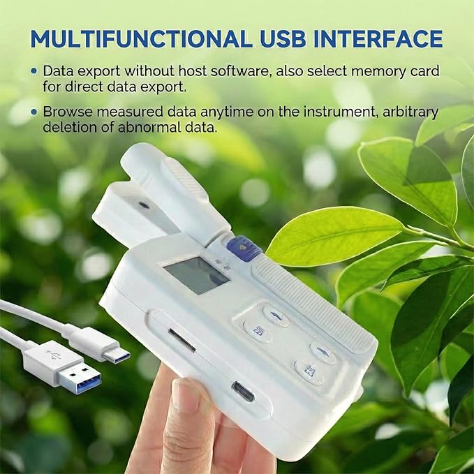 Chlorophyll Meter - Plant Nutrient Analyzer, 3-in-1 Non-Destructive SPAD Tester with Nitrogen & Leaf Temperature Sensor, 16GB Data Storage for Precision Agriculture